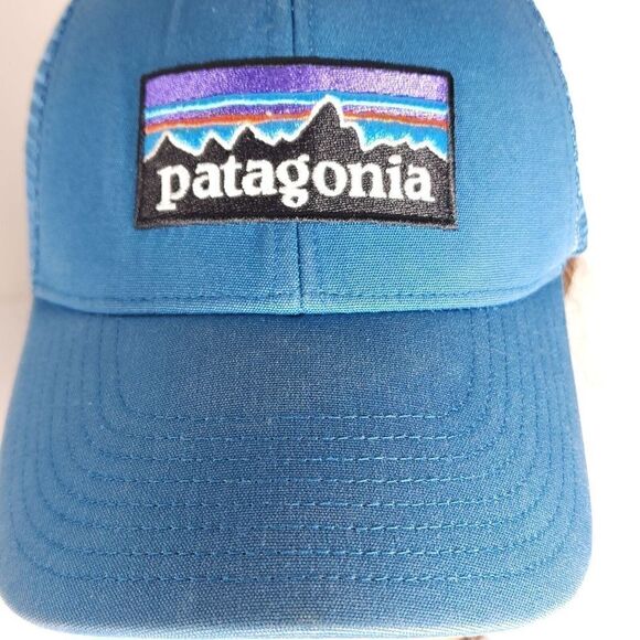 Patagonia Unisex P-6 Lopro Logo OS Blue Distressed Snapback Trucker Cap Hat - Picture 8 of 10